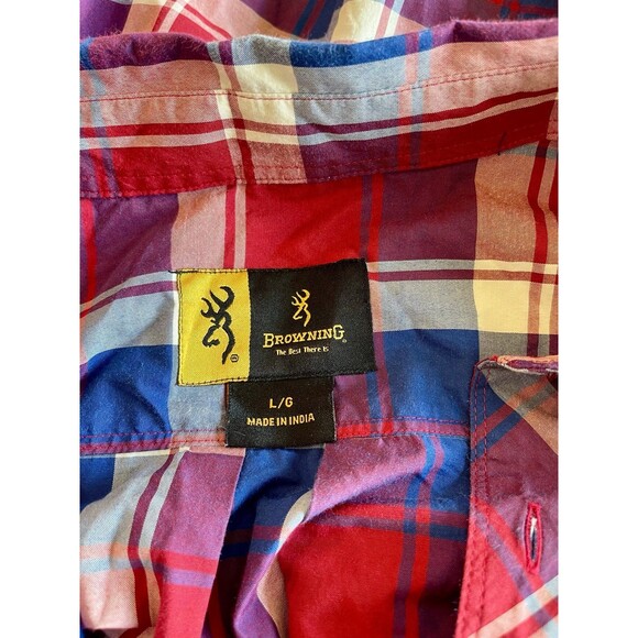 Browning Short Sleeve Plaid Button Up Large - Picture 5 of 6